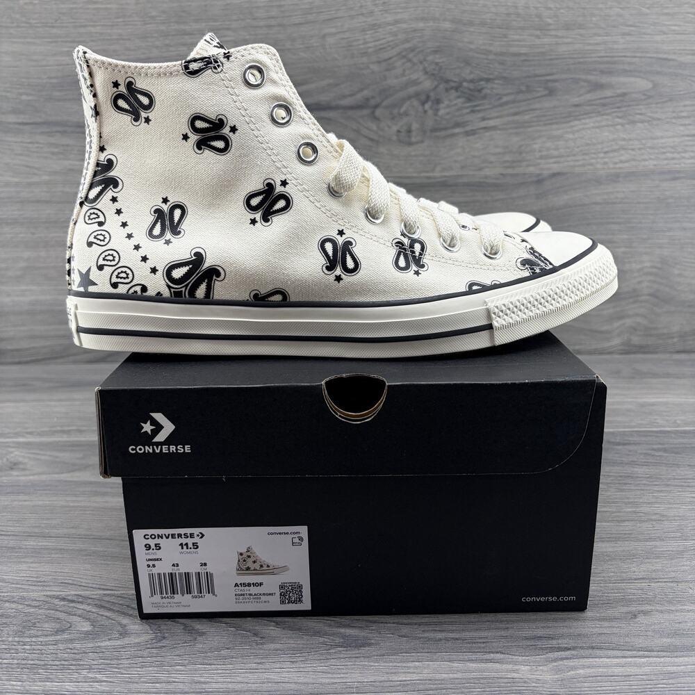 Converse Chuck Taylor All Star Paisley Size 9.5 Mens White Black Sneakers